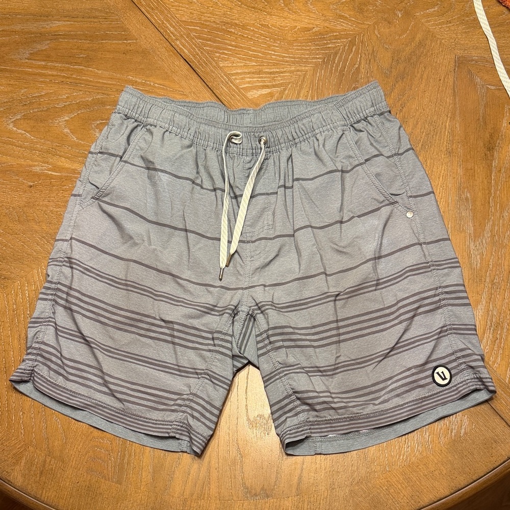 Vuori Gray Striped Men's Swim Trunks